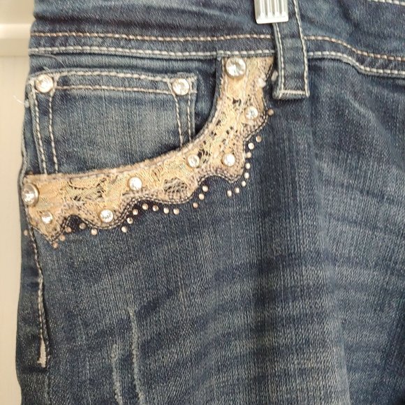Grace In LA Midrise Straight Leg Lace Blingy Crystals Pocket Flaps 31 - Picture 6 of 16
